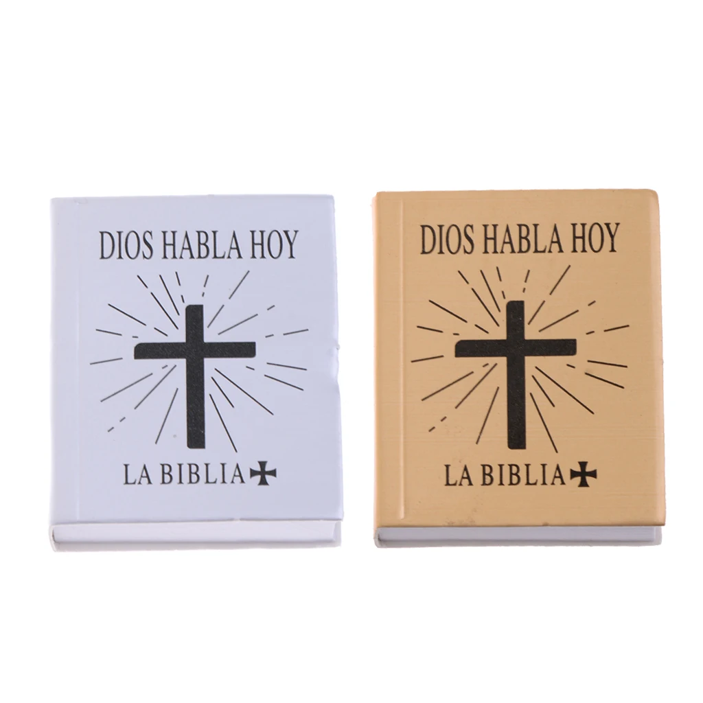  2PCS 1/6 Scale Mini Spanish Edition Holy Bible Book Model Dollhouse Miniatures