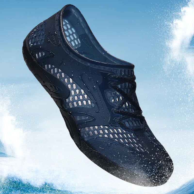 

Summer Casual Shoes For Men Breathable Cool Jelly Shoes Solid Ultra Light Big Size Flats Hollow Out Hole Beach Shoes