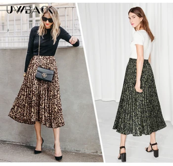 

2019 Pleated Leopard Long Skirt Women Summer Autumn Midi Long High Waist A-line Sun Skirt Female Speckled skirt DB147