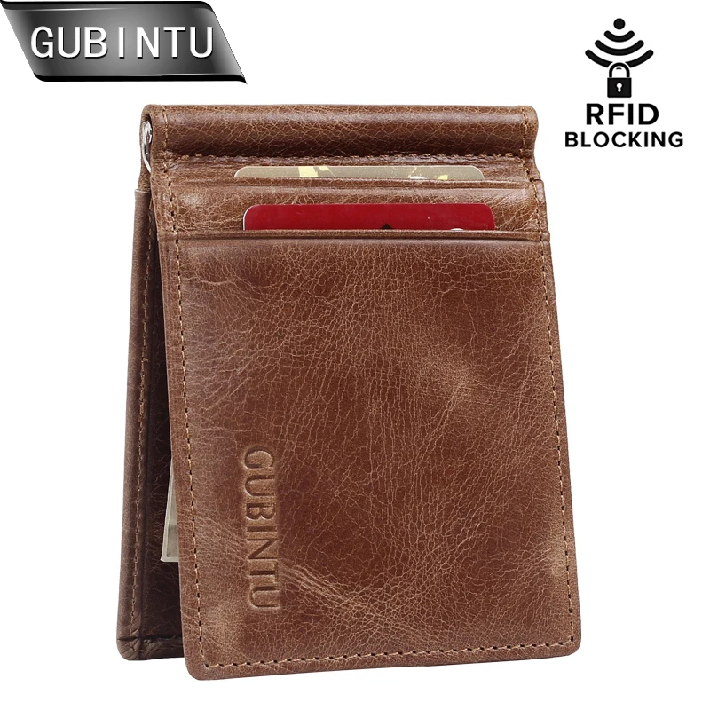 

RFID Blocking Bifold Slim Vintage Genuine Leather Thin Minimalist Front Pocket Wallets Money Clip Wallet