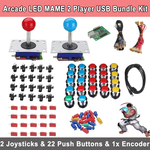 

22pcs LED Buttons 2 Players DIY Arcade Joystick Kits 1pcs USB Encoder Cables Arcade Game Parts Button Wiring Ball Joy Stick