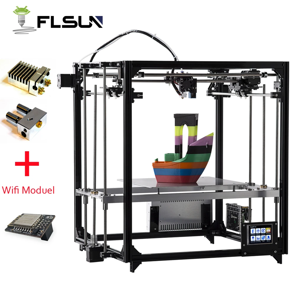 Online 2019 mejorado 3D impresora Flsun extrusora doble tamaño de impresión grande 260*260*350mm nivelación automática cama calefactada TFT Wifi
