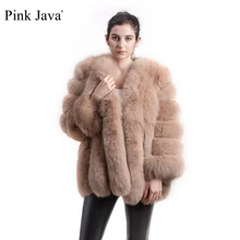 Rosa java qc8128 nova chegada das mulheres roupas de inverno real casaco de pele de raposa natural casaco de pele de raposa venda quente grande pele manga longa
