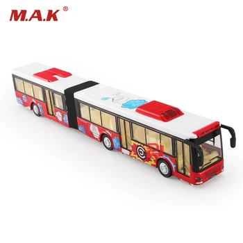 

New 1:50 Scale Lengthened Bus Model Double Sections Pull Back Sound and Light Function Collections Children Toys White Blue Red