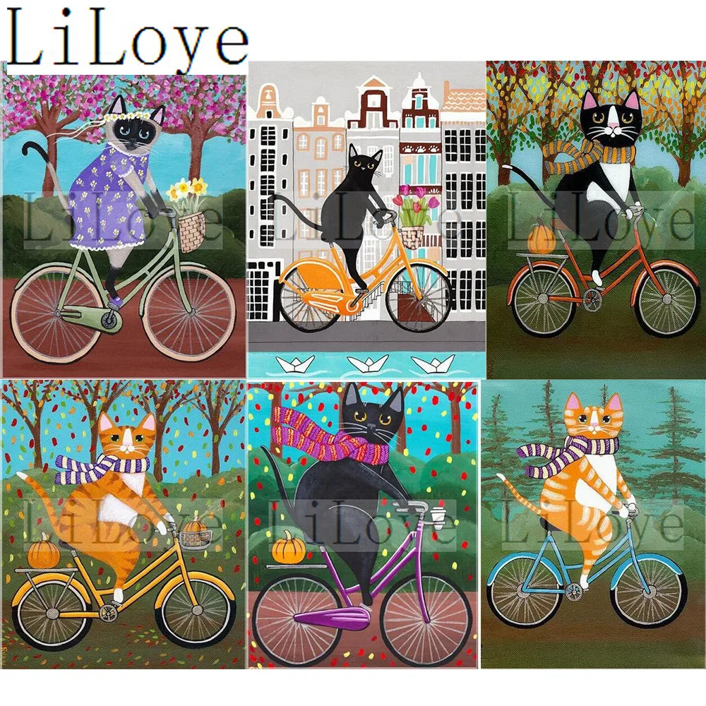 

LI LOYE 5D DIY Diamond Painting Cross Stitch Cat Bicycle Crystal Full Round Diamond Needlework Full Diamond Embroidery Icon Q768