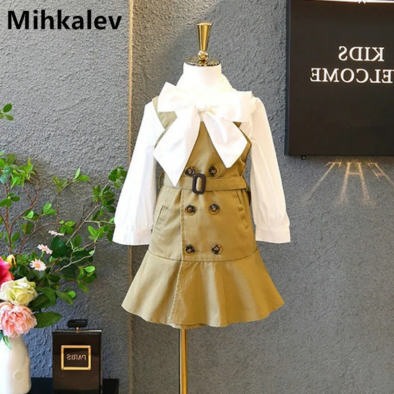 

Mihkalev Cotton toddler girl outfits children clothing set 2018 autumn girls tracksuit white shirts+dress 2pcs kids set suits