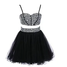 Luxus Glänzendem Kristall Mini Cicktail Kleider Strass Kurze Schwarze Verlobungskleider 2 Stücke Sexy Formale Partei Kleid Sommer