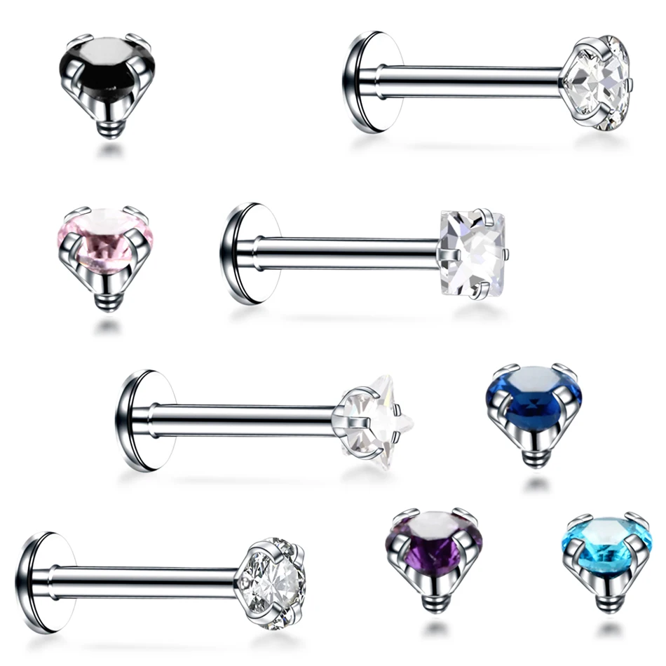 

1PC 16G Steel Gem Internal Thread Labret Tragus Piercings Ear Piercings Lip Rings Piercing Orelha Cartilagem Body Jewelry