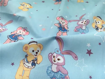 

50x143cm Duffy stellalou rabbit Bear Printed Cotton Poplin Fabric for Girl baby Dress Sewing Patchwork Tilda Quilting Cloth