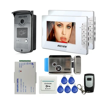 

New 7" Color Video Door Phone Intercom System 2 White Monitors + 1 Waterproof RFID Access Camera + Electric Lock FREE SHIPPING