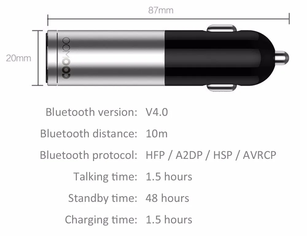 Coowoo автомобильное зарядное устройство, наушники, беспроводные наушники, Bluetooth 4,0, гарнитура, односторонняя гарнитура, наушники для xiaomi