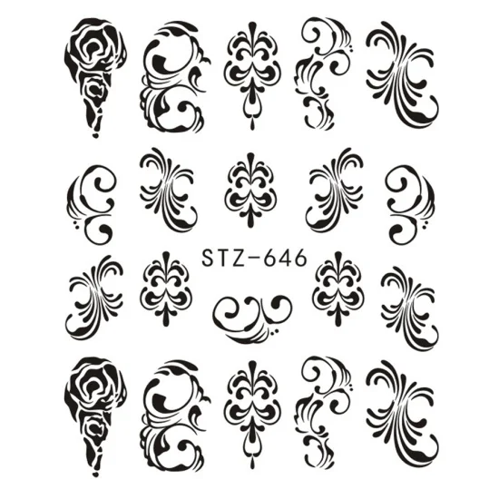 1 лист, простые черные наклейки для ногтей, переводные наклейки для воды, сделай сам, ювелирные изделия, наклейки для цветов, наклейки для ногтей, водяные татуировки, инструменты для ногтей, TRSTZ638-658 - Цвет: STZ646