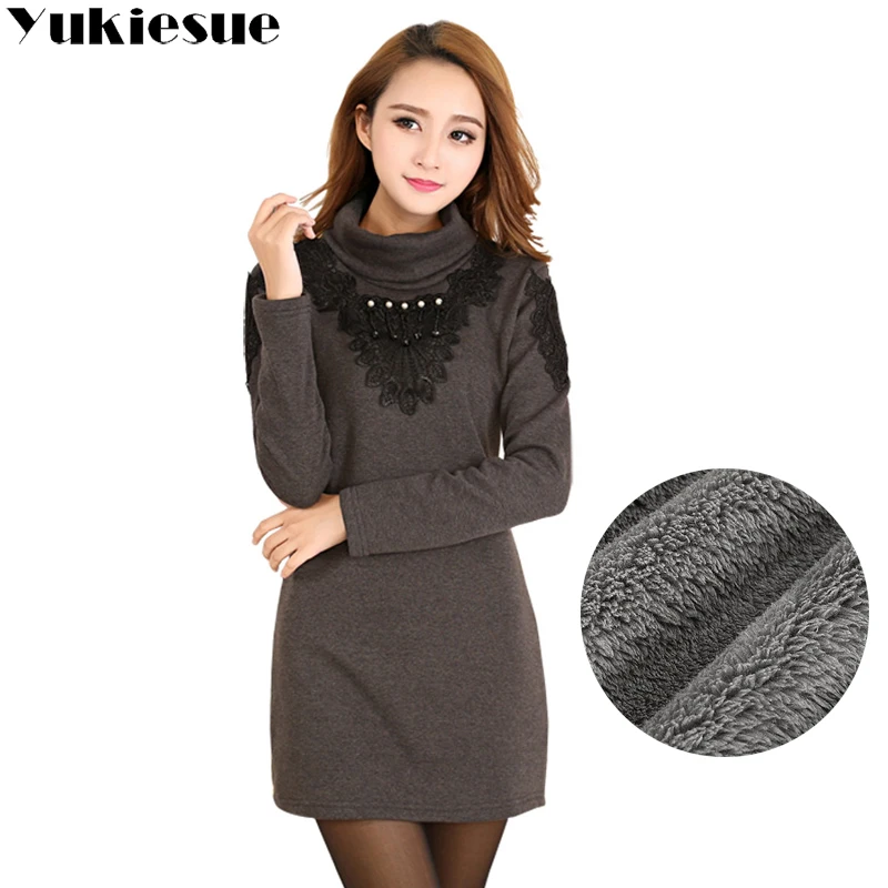 

Spring Autumn winter warm fleece Dress Women Party Dress Sexy Pencil Vestidos turtleneck Lace Patchwork Mini Dresses Vestidos