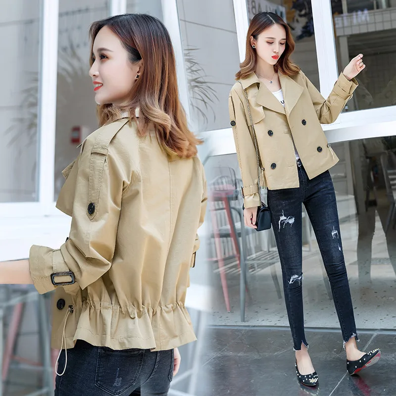 

2019 Spring Autumn Casual Trench Coat for Women Double-breasted Short Windbreaker Female Loose Plus Size Coat Girls Tops x776
