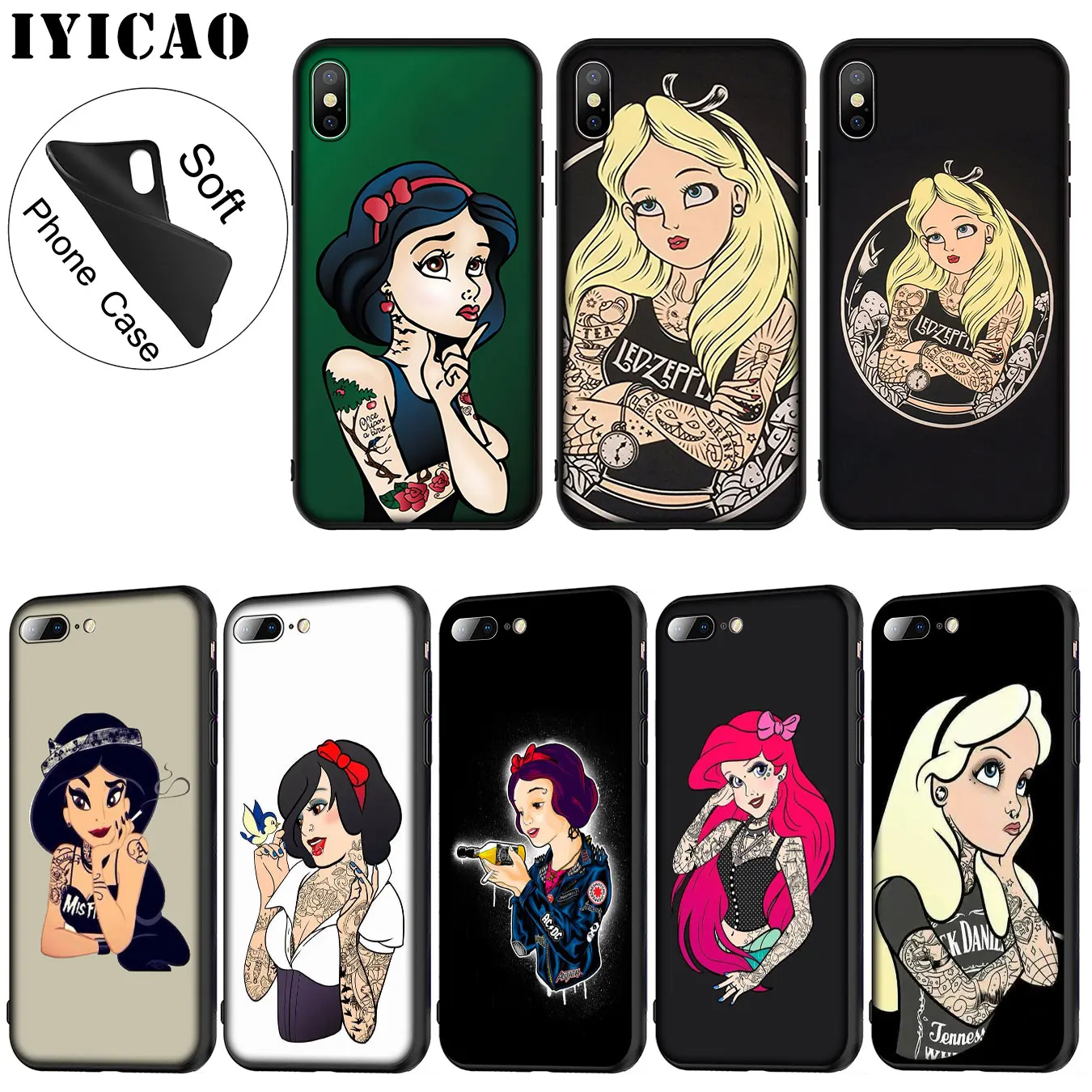 IYICAO Tattooed Алиса Ариэль Жасмин Принцесса мультяшный Мягкий силиконовый чехол для