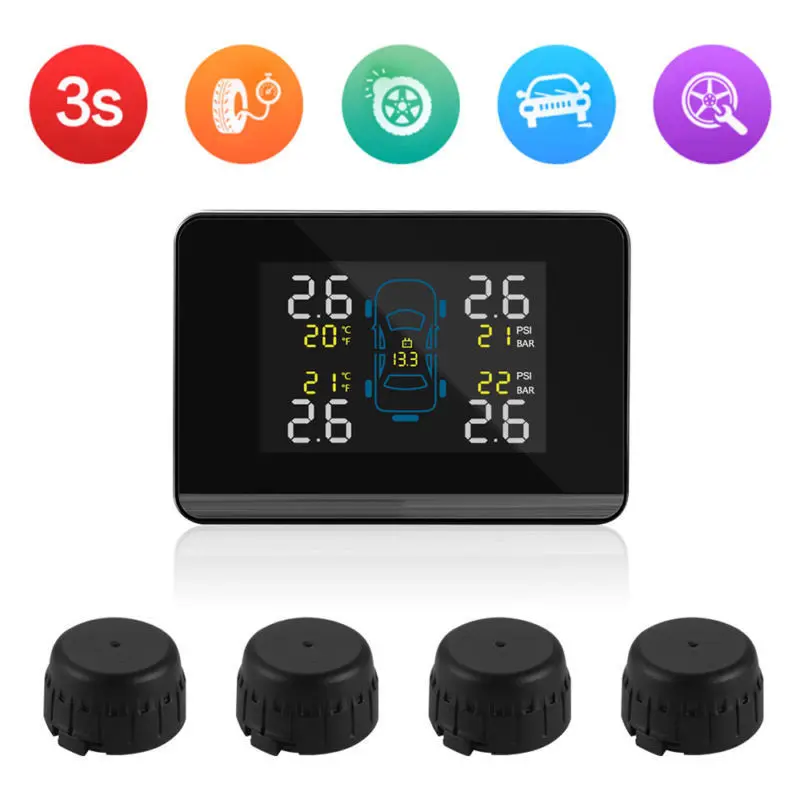 Wireless Car Tire Pressure Alarm Monitor System TPMS Tire Pressure Sensor with 4 External Sensors