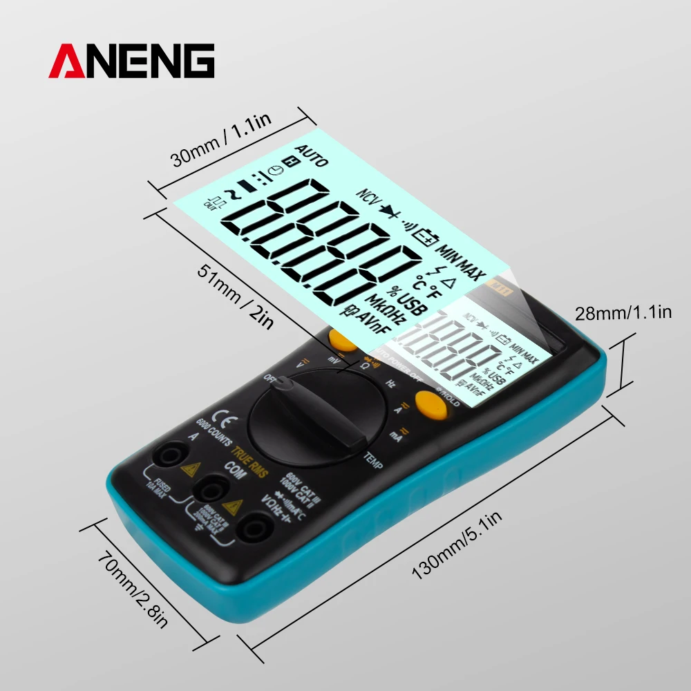 ANENG AN8002 Цифровой мультиметр 6000 отсчетов подсветка AC/DC Амперметр Вольтметр Ом Аллигатор соединитель зажимов провода тестовый провод