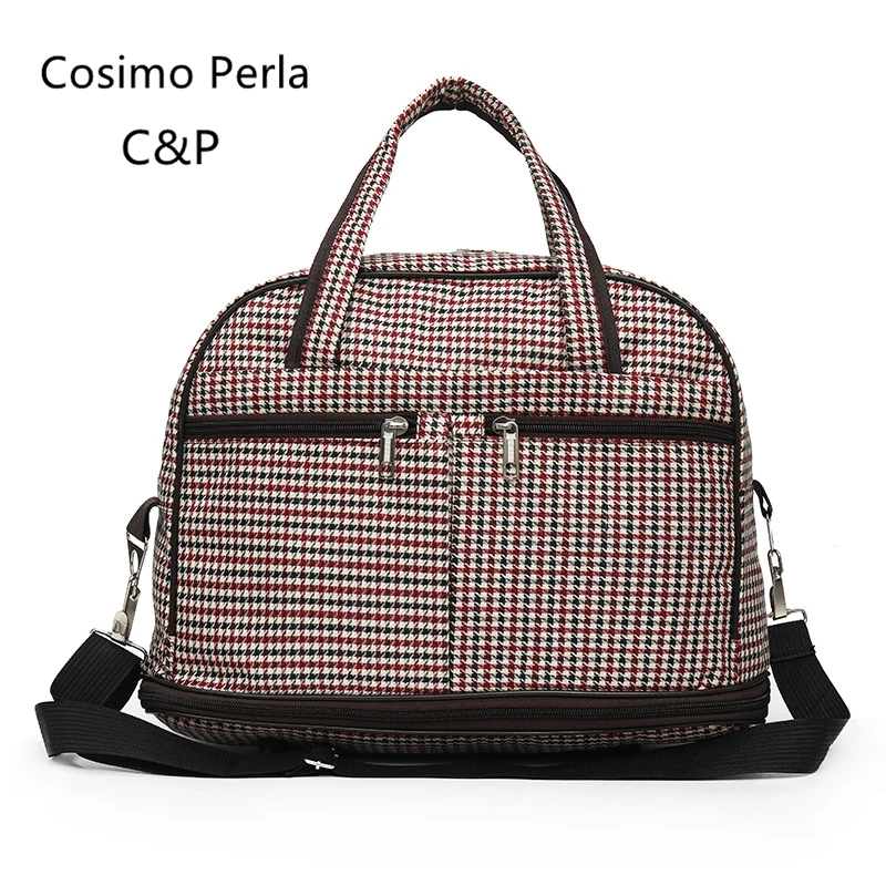 Waterproof Short Trip Travel Bags for Women Oxford Cloth Plaid Pattern Hand Luggage Fashion Crossbody Bags Portable Duffel bags