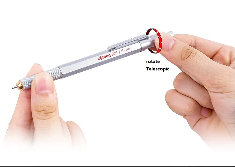 0.5 e 0.7mm de Metal Desenho a Lápis de Escrita Rotring 800 Mecânica Lápis Preto e prata Automático Lápis 7 Rotring 800 0.50.7mm metal lápis mecânico pretoprata