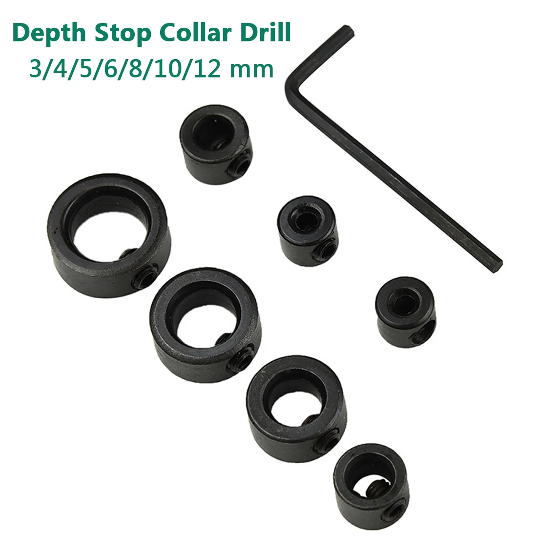 

3-12mm/3-16mm Woodworking Drill Depth Stop Collars Ring Dowel Shaft Chuck Wrench For Woodworking Tools