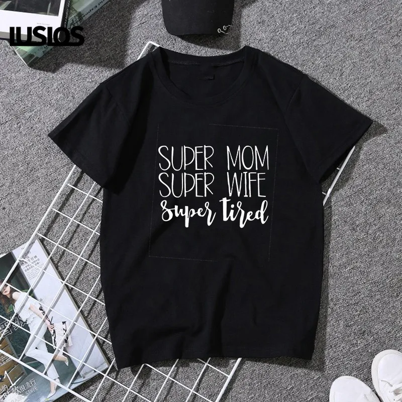 Женская футболка с надписью LUSLOS Super Mom Wife rusty 3 цвета летняя коротким рукавом и