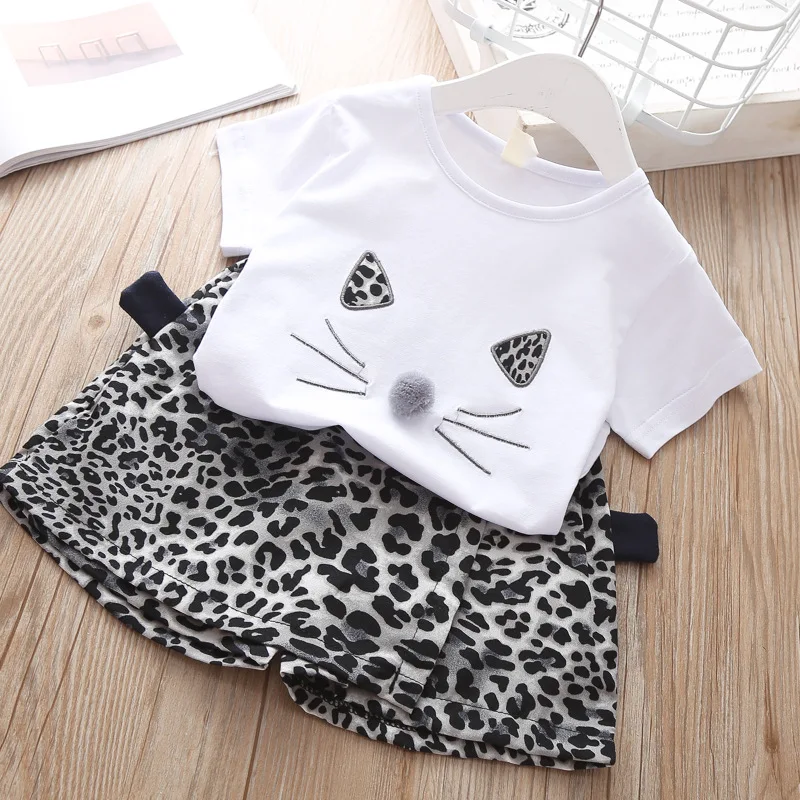 2019 Summer Fashion New Girls' Clothing Children's Clothes Cartoon Cotton T-Shirt + pants Baby Kids Clothing Set 2-6Y