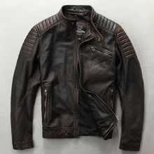 Мужская Модная приталенная куртка из натуральной кожи коричневого и черного цвета, кожаная куртка в стиле Давида бакхема, мужские мотоциклетные куртки из коровьей кожи