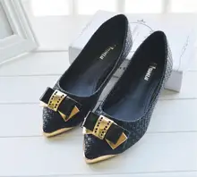 New women’s casual flats Artificial PU uppers Loafers Oxford pointed women shoes with Bow Golden Buckle boat shoes female flats