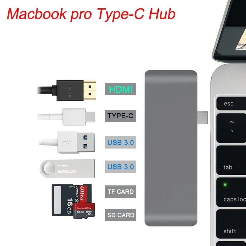 

USB Hub for Macbook Pro USB C Hub 3.0 HDMI Type C Hub USB 3.0 Splitter Adapter TF Micro SD Card Reader for imac