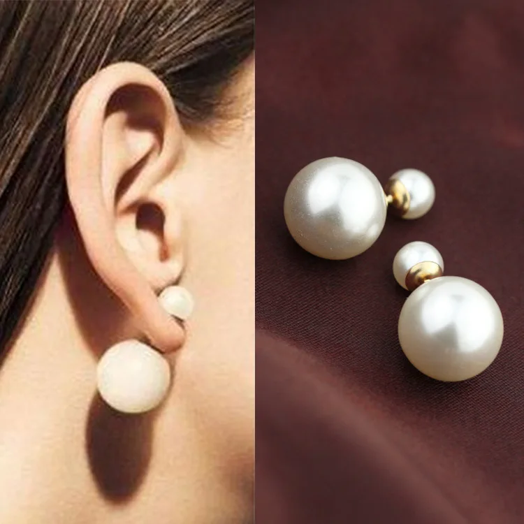 Stud Earrings For Women Double Side Shining Two Sided Imitation Stud Earrings For Women Double Side Shining Two Sided Imitation Pearl Earings Fashion Jewelry 2017 Dropshipping In From