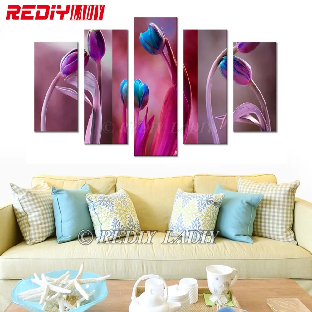 

REDIY LADIY Diamond Painting Triptych 5D Diamond Embroidery Crystal Mosaic Modular Pictures Tulips Flowers Home Decor Wall Arts