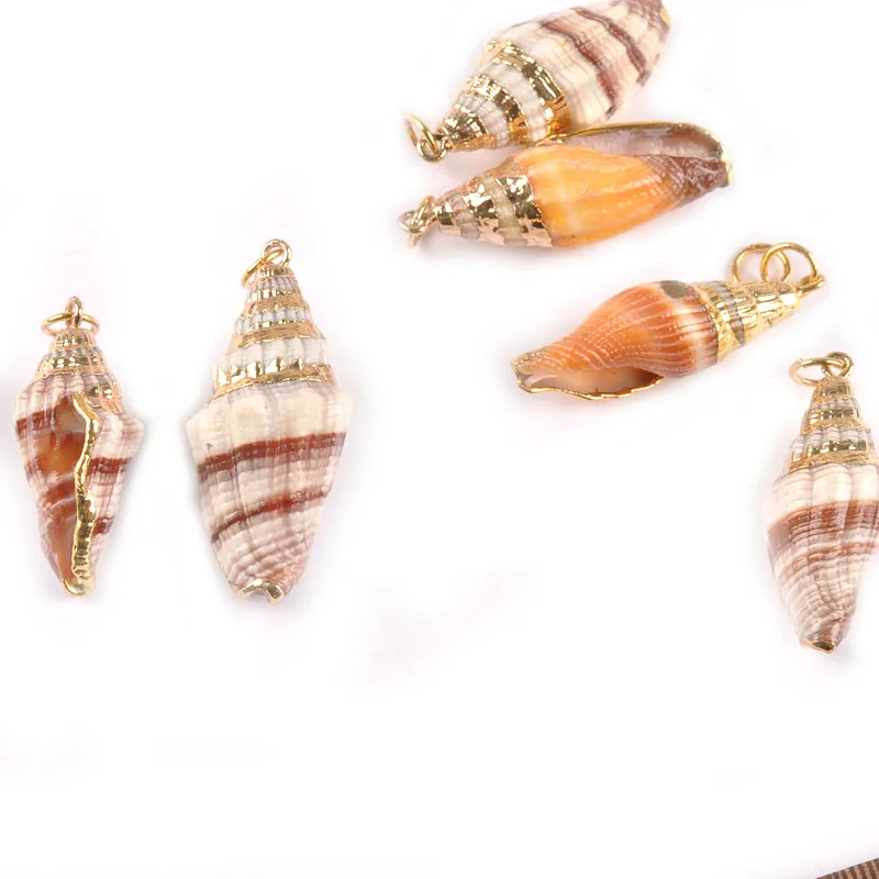 

5pcs 25-45mm Natural Golden Plated Stripe Spiral Seashells For Handmade DIY Jewelry Pendant Shells Home Decor Ornaments TR0319
