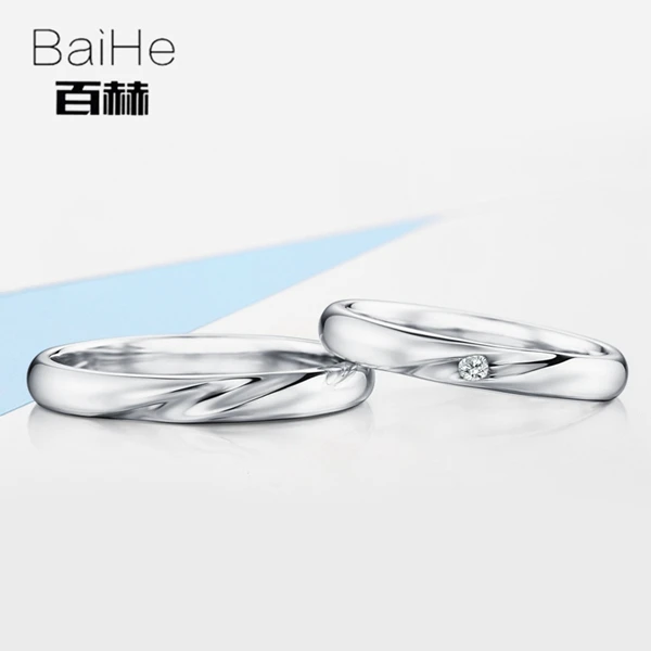 BAIHE Solid 18K Белое Золото 0.04ct Сертифицированный H/SI круглый вырез натуральный алмаз свадебные женские офисные/деловые парные кольца