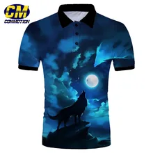 Забавная ночная рубашка-поло с объемным принтом волка и воплым небом Азиатский размер