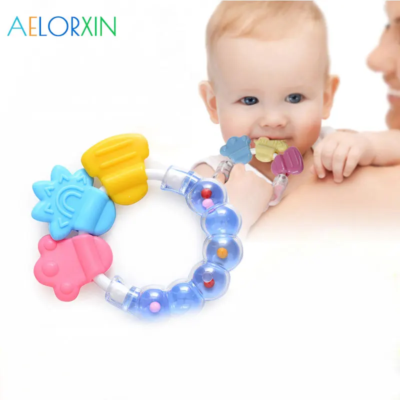 

1Pcs Baby Rattle Rings Silicone Teether Teething Chewable Newborn Nursing Mitten Silicone Teether Beads Baby Training Tooth