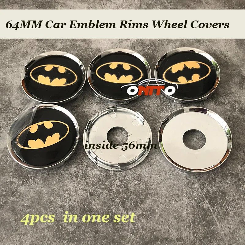 

Good practicability modified 4pcs 64mm Car emblem Rims Wheels hub center caps For Batman logo badge 56mm Stickers Auto Label