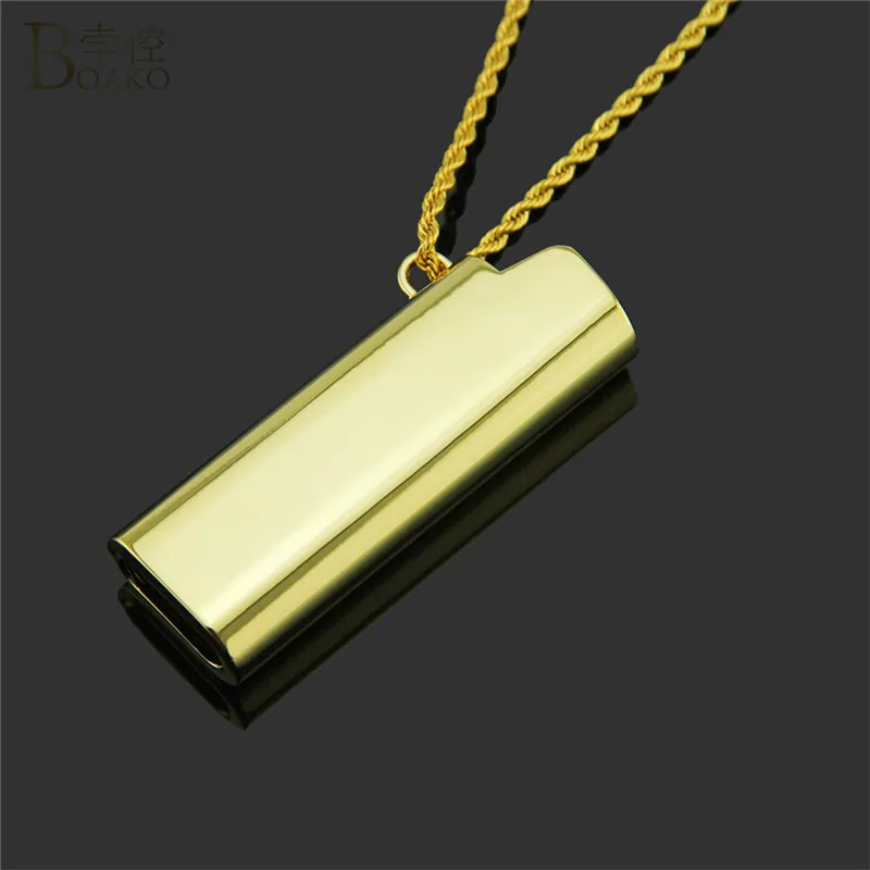 

BOAKO Lighter Cover Men Necklaces & Pendants Gold Silver Color Hip Hop Chain Necklaces Punk Rock Statement Jewelry Collares