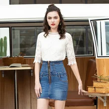 Ladies summer new high waist black denim skirt Street hipster front zip skirt skirt hip denim skirt Ladies summer new high waist black denim skirt Street hipster front zip skirt skirt hip denim skirt