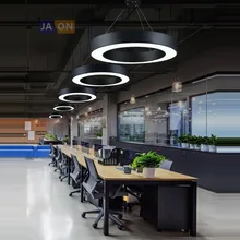 Светодиодный железные в стиле постмодерн акриловый черный белый круглый кольцевой люстра освещение Lamparas De Techo подвесной светильник Lampen для офиса