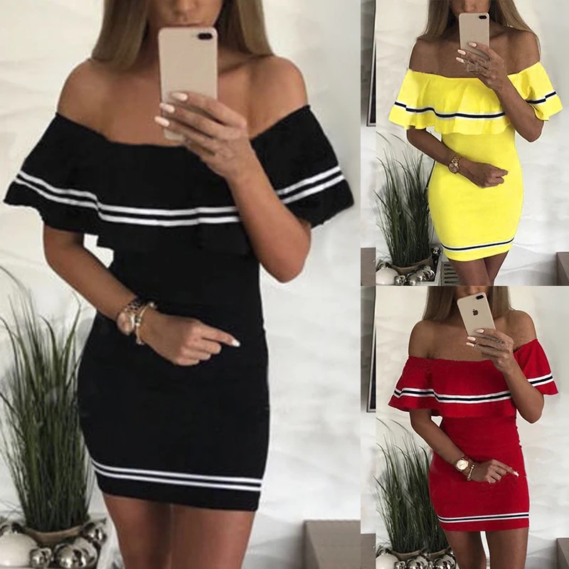 2019 Summer Fashion Women Ruffles Dress Casual Sexy Off Shoulder Party Dress Ladies Dresses Elegant Mini Dresses Female Vestidos