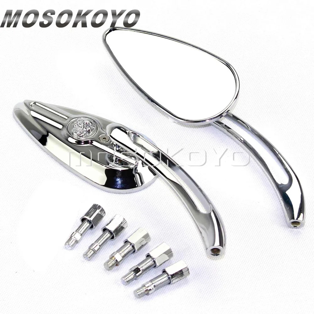 

Chrome Motorcycle Skull Rear View Mirror Side Mirrors for Harley Heritage Softail Cruiser Scooters M8 M10 Bolt