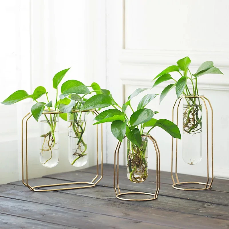

RUX WORKSHOP Nordic style Glass Iron Art Vase Rose Gold Home Decoration Affordable Wedding Decoration Accessories geometric