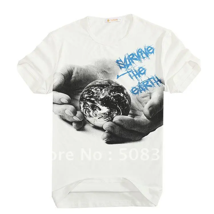 Free shipping save the earth ecofriendly Cotton White Short Mens Wholesale & RetailFashion O Neck Printing Tees Shorts Men|shorts womens|shorts
