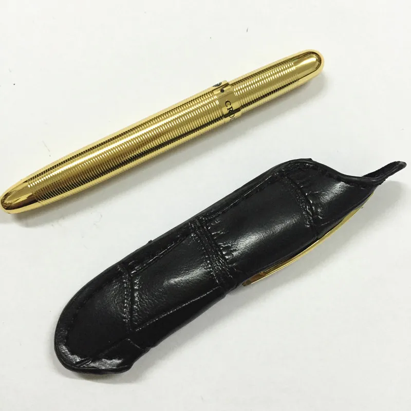 Миниатюрная шариковая ручка под крокодила 9 см с золотыми кольцами и кожаным чехлом аккуратные офисные принадлежности Роскошные Металлические ручки 6 цветов