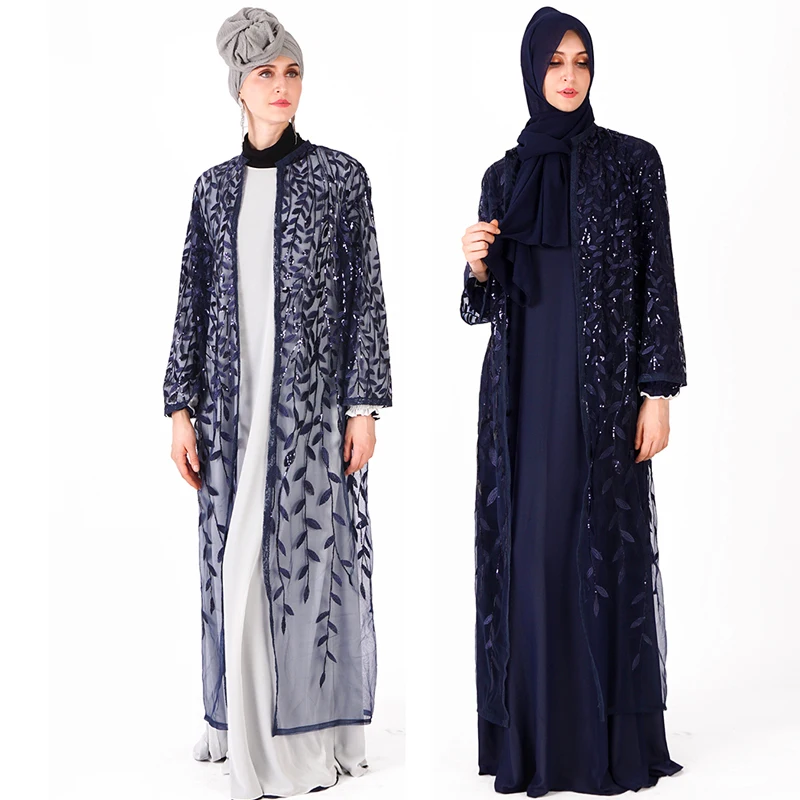 Сетка блесток Кафтан Абая Турция Дубай кардиган хиджаб мусульманское платье Рамадан Абая для женщин Кафтан Marocain Исламская одежда