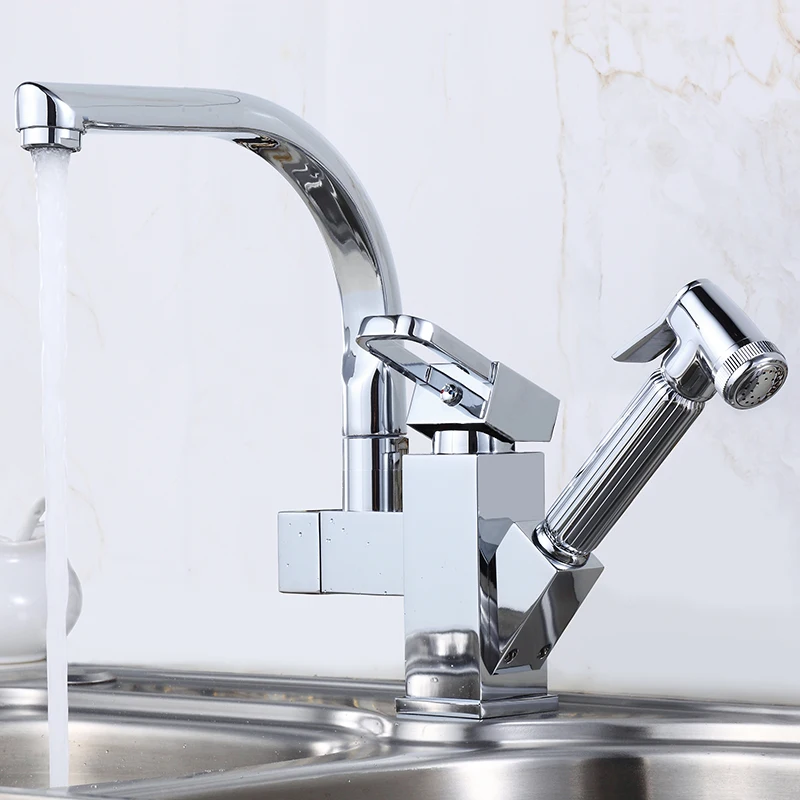 Buy Two Spouts Kitchen Faucet Pull Out Kitchen Faucet Polished Chrome Basin