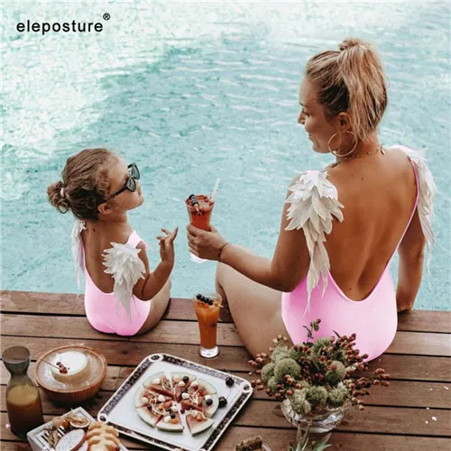 Купальники для мамы и дочки, Цельный купальник, комплект бикини для мамы и ребенка, купальные костюмы «Мама и я», летняя пляжная одежда, купальный костюм - Цвет: Розовый