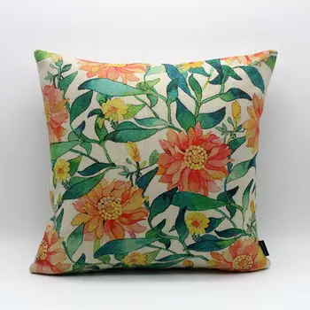 

LINKWELL 18x18" Modern Flower Painting Look with Green Leaf Burlap Cushion Cover Pillowcase in Chinese Style