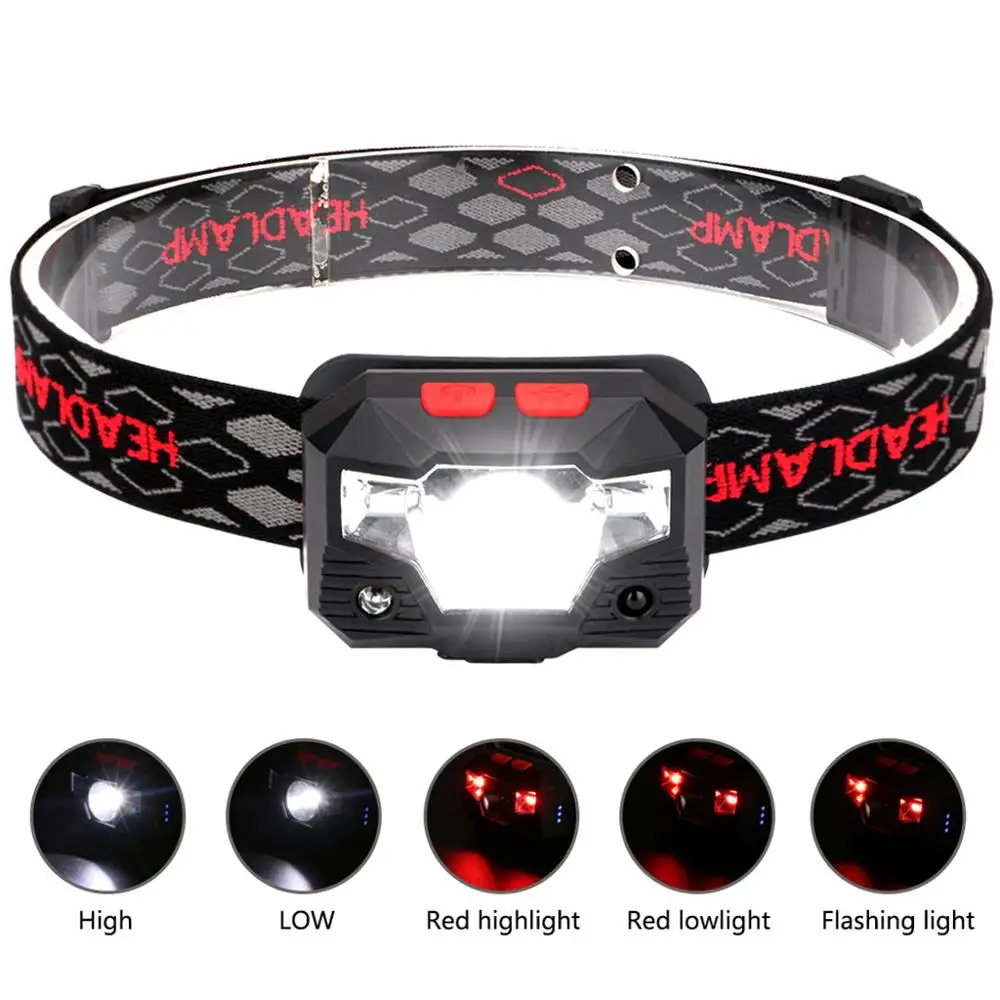 

High quality Induction USB Rechargeable LED Headlight Head front Light Flashlight Torch #3B22