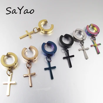 

SaYao 12 Pieces Wholesale Stainless Steel Earring Ear Clip Men Punk Cross Earring Crosses Fake Earrings Body Piercing Jewelry